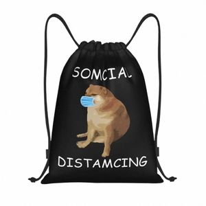 Somcial Distamcing Cheems Dog Drawstring Bag For Shop Yoga ryggsäckar Kvinnor Män roliga Shiba Inu Dank Meme Sports Gym Sackpack 83KP#