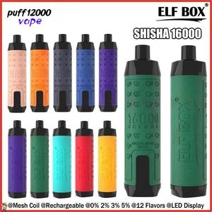 ELF BOX SHISHA 16000 PULDS AL FAKHER PULD 16K DISPLABLE VAPE LED Display Mesh Coil E Cigaretter Justerbart luftflöde Förfylld 28 ml E-Liquid uppladdningsbart batteri