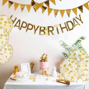 Party Decoration 10pcs Set 16.4ft Gold Paper Card For Birthday Happy Sign Hanging Swirls Banner