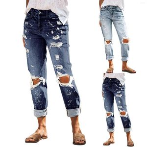 Jeans da donna Harajuku stampato Cargo Y2K strappato blu scuro vita alta streetwear cornice denim 90S pantaloni larghi da donna dritti