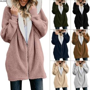 Womens Autumn/Winter New Hooded Zipper Cardigan Plush Coat tröja PPZ2