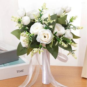 Flores decorativas buquê de casamento rosas de seda branca artificial noiva dama de honra boutonniere pinos acessórios de casamento