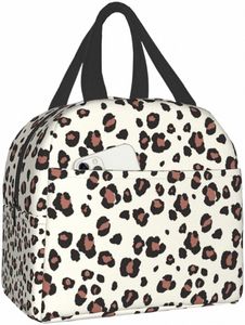 Beige mit Leoparden-Lunchtasche, wiederverwendbare Lunchbox, wasserdichte Thermo-Einkaufstasche, Lunchbehälter, niedliche Kühltasche für Damen und Herren, 97 Std. #