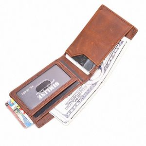 genuine Leather Wallet For Men Male RFID Blocking Vintage Short Bifold Slim Men's Purse Mey Clip With Credit ID Card Holder 84ao#