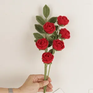 Декоративные цветы искусственные розы крючком ручная вязка поддельные ручной работы для украшения DIY подарок на день Святого Валентина
