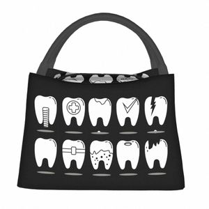 insulated Lunch Bag Teeth Print Lunch Box School Portable Thermal Tote Handbags Custom Cooler Bag R95S#