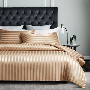 Sängkläder sätter verklig king size -täcke omslag - El Quality Stripes Satin Hypoallergenic Soft