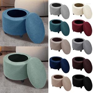 Fodere per sedie Fodera per riporre poggiapiedi Cuscino per sedile a forma rotonda Pouf a quadri elastici in poliestere