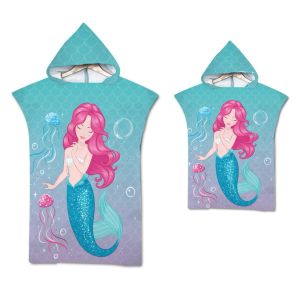 Mermaid Microfibre Szybki suchy duży ręcznik plażowy z kapturem płaszcz z kapturem dla dorosłych dzieci rodzic-dziecko Poncho Boshobe do Surf Surf