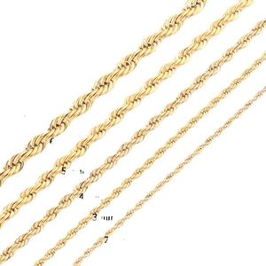 Högkvalitativ guldpläterad kedja rostfritt stålhalsband för kvinnor män gyllene mode vridna repkedjor smycken gåva 2 3 4 5 6 7mm