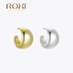 Stud Küpe Roxi S925 STERLING Gümüş 1 Parça Kadınlar İçin Pürüzsüz Büyük Ay Şekline Kore Piercing C Tasarım Partisi Takı