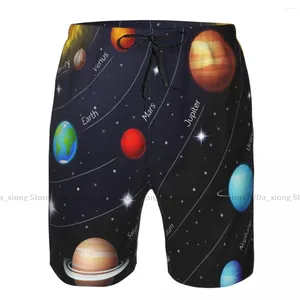 Shorts masculinos homens swimwear nadar tronco curto colorido sistema solar cintilante noite céu praia prancha natação surf