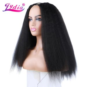 Lydia afro kinky reta u parte preto 1b # cor peruca de cabelo resistente ao calor sintético 1622 Polegada perucas diárias para senhoras