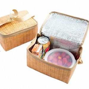 Im Freien Tragbare Cam Picknick-Taschen Imitati Rattan Picknick-Tasche Isolierte Thermo-Kühlkorb Mittagessen Aufbewahrungsbox 43e7 #