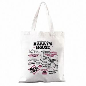 welcome To Harry's House Pattern Canvas Tote Bag Best Gift for Harry's Fans HS Merch Essentials for Music Lover Shop Bag P1Bp#