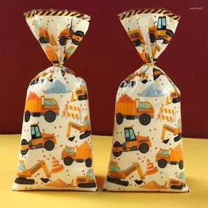 Present Wrap Construction PVC Candy Bags Heat Sealble Treat Cookie Goodie Excavator Baby Shower Tractor Birthday Party Supplies