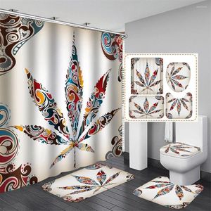 Shower Curtains Leaf Curtain Large Pattern Bathrom Decoration Non-slip Mat Toilet Carpet Bathroom Set