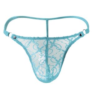 Herren G-STRINGS sexy Dessous Unterwäsche Spitze Mesh hohl aus Tanga Slips Slips niedrige Taille T-Rücken Höschen Tanga Hombre