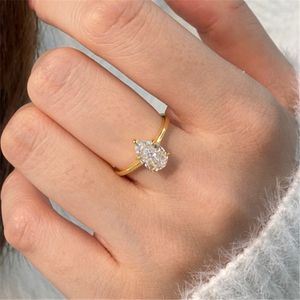 Pear Diamond Gold Rings for Women Wedding Engagement 925 Sterling Silver Designer Ring Woman 8a Zirconia Luxury Jewelry Casual Daily Outfit Friend Presentlåda Storlek 5-9