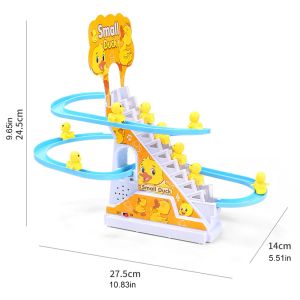 DIY Rail Racing Track Electric Small Duck/Piglet/Dinosaur/Bear/Penguin Climbing Stairs Toy Music Roller Coaster Toy for Kids Gif