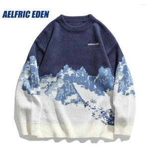 Men's Sweaters Harajuku Vintage Snow Mountain Pattern Sweater Men 2024 Autumn Winter Loose Knitted Hip Hop Streetwear Knitwear Pullover