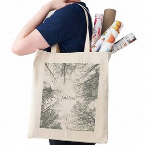 Plant Graphic Canvas Shop Bag, Folklore Print Portable Shoulder Bag, Taylor Merch Fi stor tygväska för vardagen M5DR#