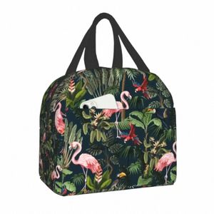 jungle Pattern With Toucan Flamingo Parrot Thermal Insulated Lunch Bag Women Tropical Bird Lunch Tote for Kids School Food Box c8jv#