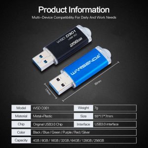 Wansenda D301 USB 3.0 Flash Drive 32 GB METAL PEN DRIVE 16GB 64 GB 128GB 256 GB Pendrive Memory Stick a capacità reale U Disk