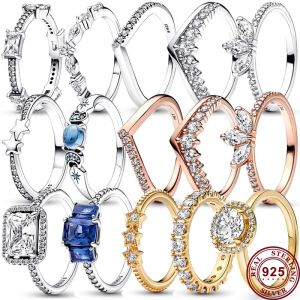 925 Silver Women's Ring Original Gold Silver Rose Gold Fashion Ring Zircon Sparkling Wishbone Princess