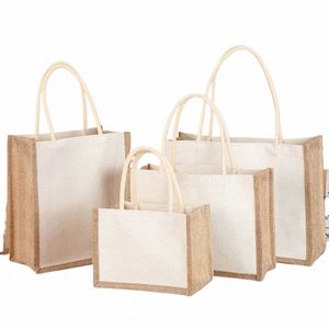 Sackleinen-Einkaufstasche Vintage wiederverwendbare Lebensmittelgeschäft Hochzeit Geburtstag Geschenktasche handgemachte Taschen Damen Handtaschen E3Ne #