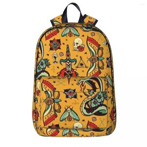 Sırt çantası sarı sıçrama dövme desen kadın backpacks erkek kızlar kitap çantası su geçirmez çocuklar okul çantaları taşınabilirlik dizüstü bilgisayar sırt çantası