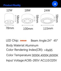 Pannello a LED rotondo montato su superficie Dimbotti dimmerabili 12W 18W 24W AC110 220 V Luce di illuminazione interna in alluminio