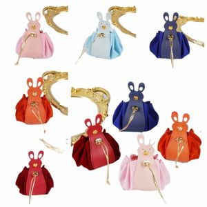 pu Leather Veet Drawstring Bag Large Capacity Korean Style Festive Sugar Bag Bucket Bag Wrist Carto Rabbit Ear Handbag t2Sk#