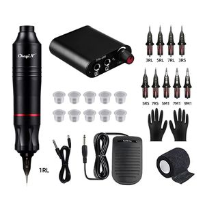 Kit tatuaggio Set completo Penna per macchina rotativa wireless Interfaccia DC con aghi per cartuccia Trucco permanente 240322