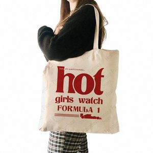 letter Hot Girls Watch Formula 1 Pattern Tote Bag Casual Canvas Shoulder Bags Women Shop Bag Carrier Bag 359R#