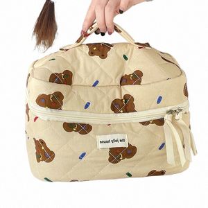 Ny Carto Bear Tote Cosmetic Bag Women Quiltning Cott Mini Make Up Orgainzer Storage Pouch Portable Travel W Väskor I2QT#