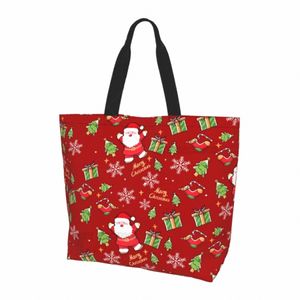 Santa Christmas Holiday Shop Bag for Women Men Xmas Tree återanvändbar butiksväska Totväska söt tote One Size D821#