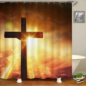 Duschgardiner Jesus Kristus Cross Wall Hanging Home Decoration Waterproof Tyg 3D Badrumsgardin med krokar Badskärm