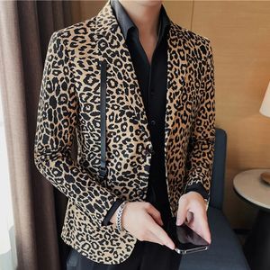 Retro leopardo padrão masculino blazer britânico terno jaqueta casual vintage masculino diário blazer fino hombre chemish homme 240325