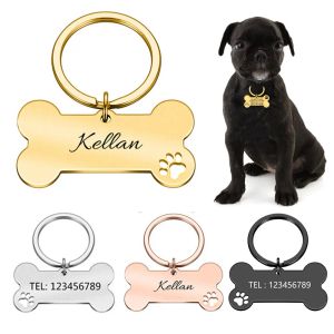 Anti-Lost Pet ID Tag Keychain Personalized Engraved Name Phone No.Puppy Dog Collar Tag Keyring Bone Custom Accessories Gift