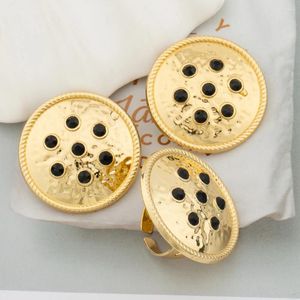 Naszyjniki Ustaw afrykańską dubaj i biżuterię na pierścionek dla kobiet 18 -karatowy złoto Plane okrągłe czarne kamienne imprezę miedź miedź