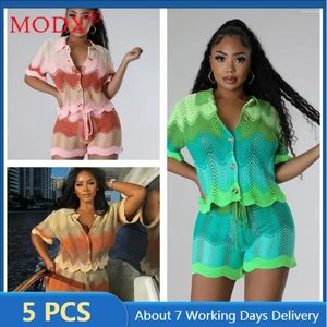 Kvinnors spårningsdräkter 5Set Bulk artiklar Partihandel Två stycken Set Women Outfits Summerkläder Stickade korta ärmskjortor Shorts Shorts Suits