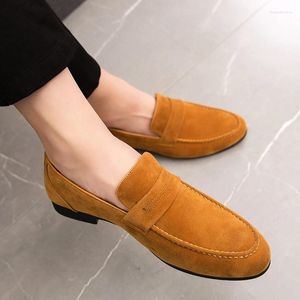 Casual Shoes Brand Summer Brown Men Loafers Business Office Wedding Suede Breathable Pointed Flat Slip On Male