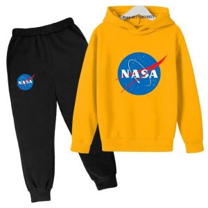 Z kapturem z kapturem NASA +Pants Sets Sets Bluza druk Toddler 3-12-letnia dziewcząt odzież wypoczynkowa płaszcz sprężyny