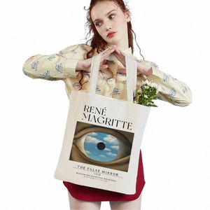 magritte The Lovers Eye Pige Surrealism Lady Shop Bag Supermercato Borsa da viaggio Tote Borsa casual Canvas Donna Shopper Borse 83J9 #