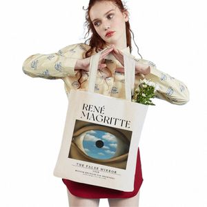 Magritte The Lovers Eye Pige Shrailism Lady Shop Bagスーパーマーケット旅行トートハンドバッグカジュアルキャンバス女性買い物客バッグ83J9＃