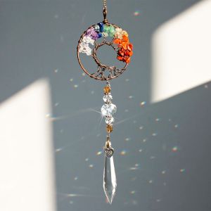 Suncatchers HD 7 Chakras Kamienie Uzdrawianie Kryształów Drzewo życia Suncatcher Rainbow Maker Wiszący ornament Wedding Sepvenir Decor Home