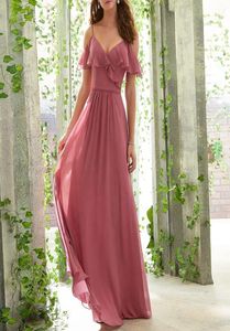 Abiti lunghi da damigella d'onore con gonna in chiffon da sera per festa di matrimonio rosa con spalle scoperte di alta qualità per le donne6681409