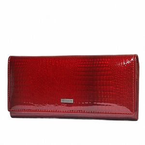 Mulheres Carteiras Carteira de Couro Genuíno Feminino Fechamento Magnético Bolsa de Jacaré LG Coin Bolsas ID Card Titulares Senhoras Cluth Bags h9CQ #