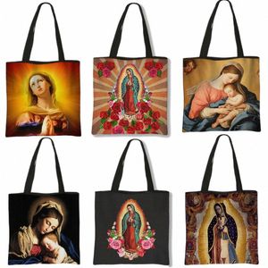 Nostra Signora di Guadalupe Vergine Maria Borsa con stampa Donna Chiese cattoliche Canvas Shop Borse Casual Tote Bag ad alta capacità Regalo M1wb #